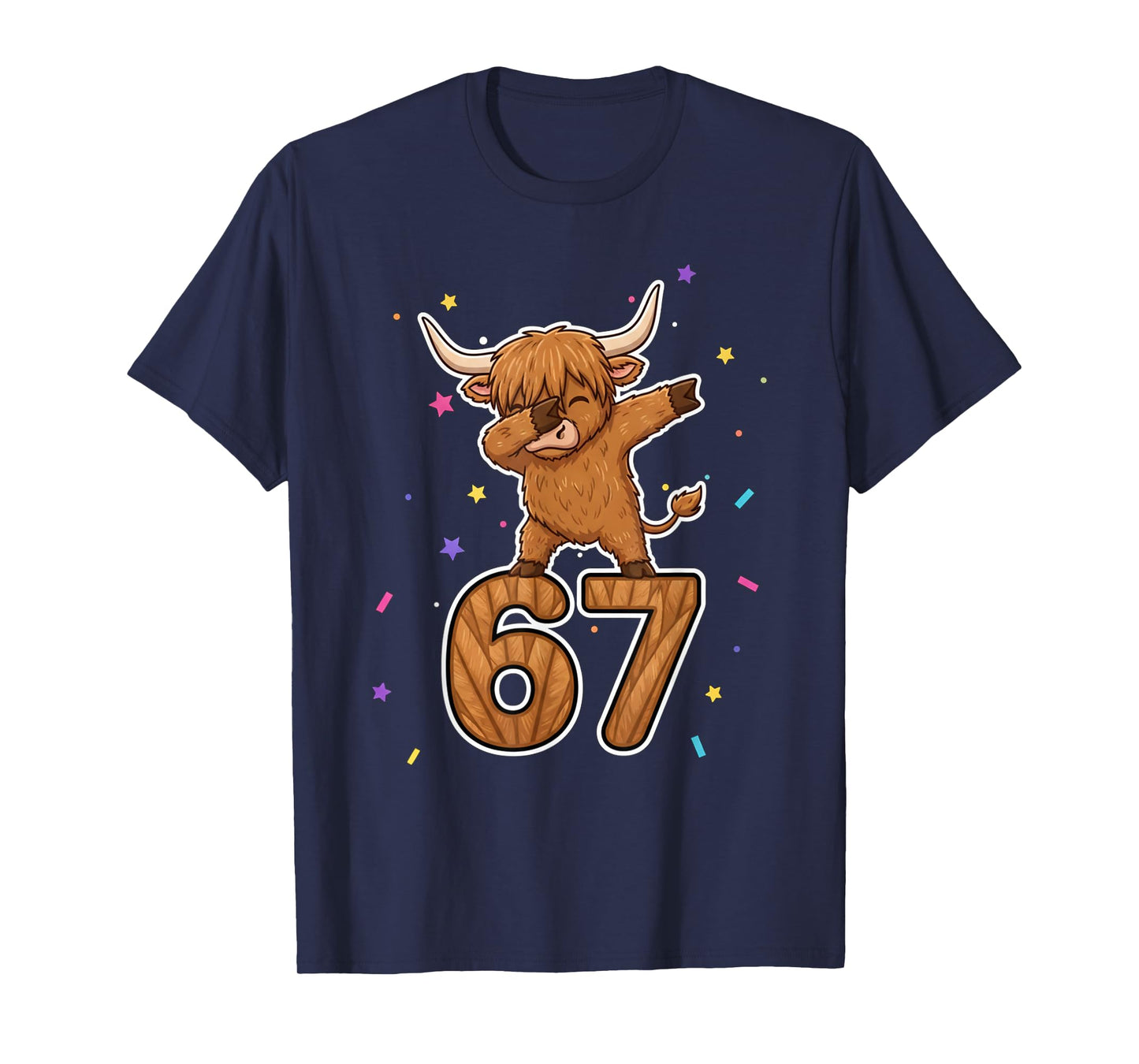 Dabbing 67 Highland Cow 67 Funny Six Seven Gen Z Slang Meme T-Shirt