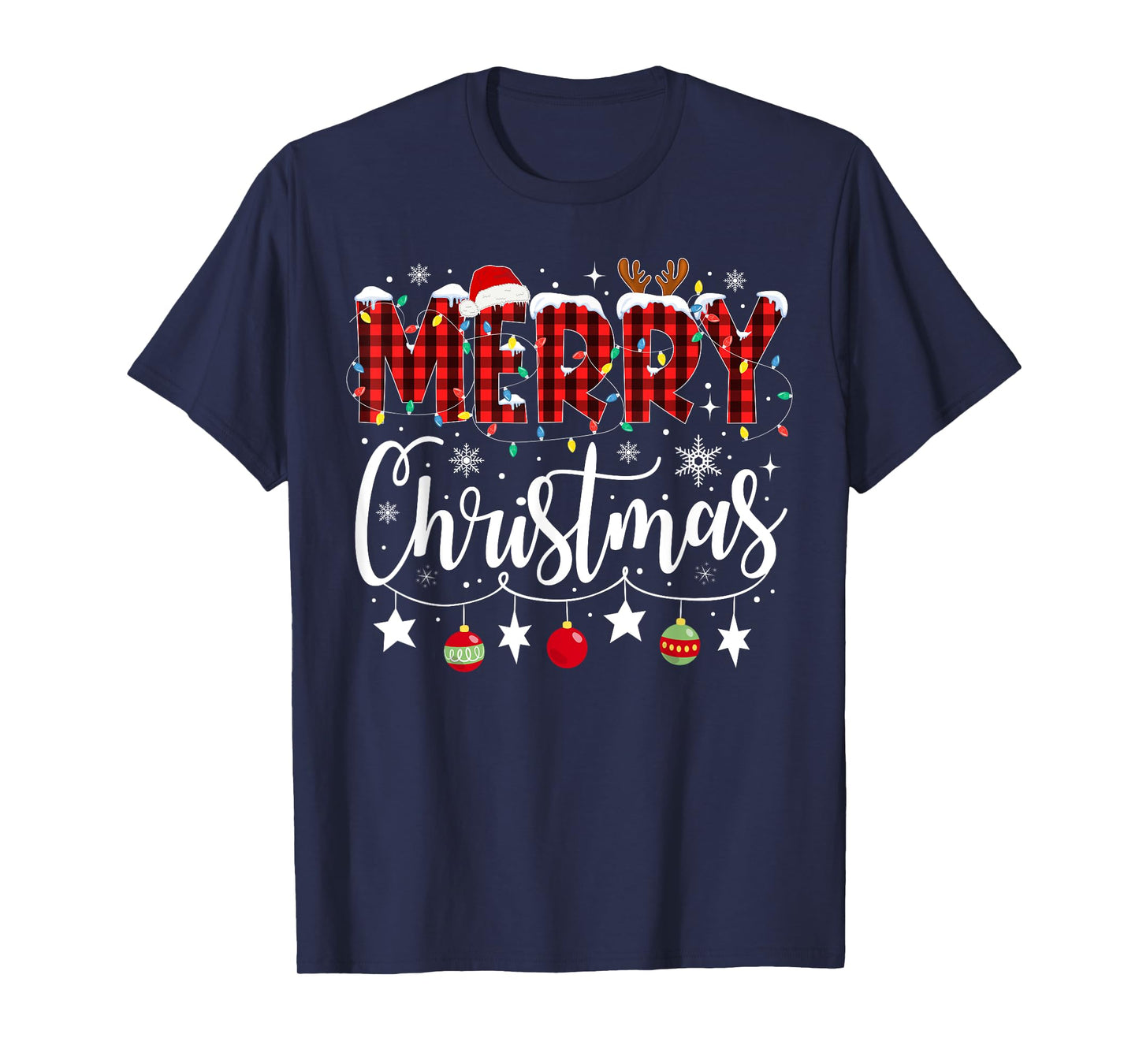 Merry Christmas Buffalo Plaid Red Santa Family Matching Xmas T-Shirt