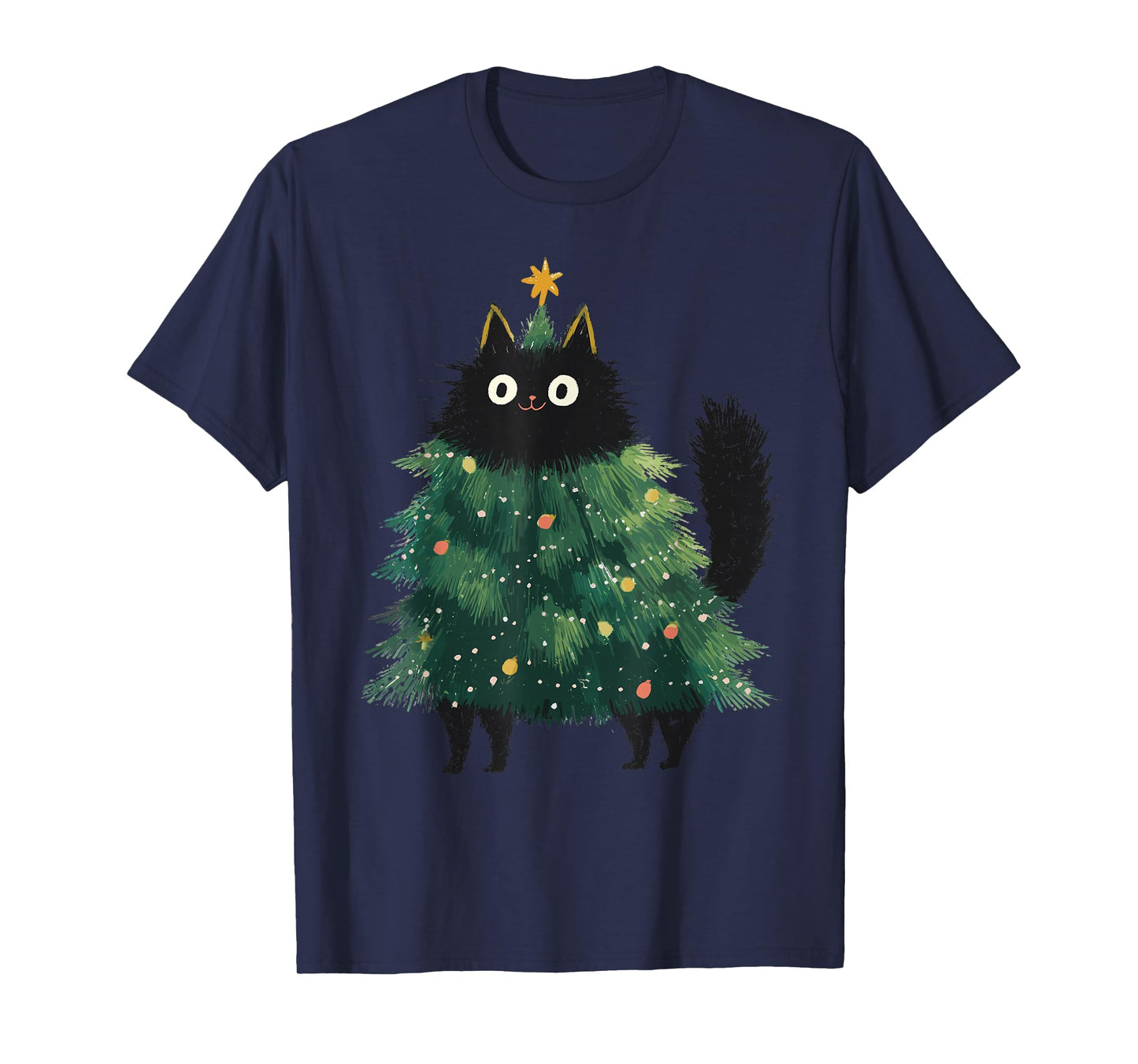 Cute Black Cat Christmas Tree Funny Kitten Lover Xmas Kids T-Shirt