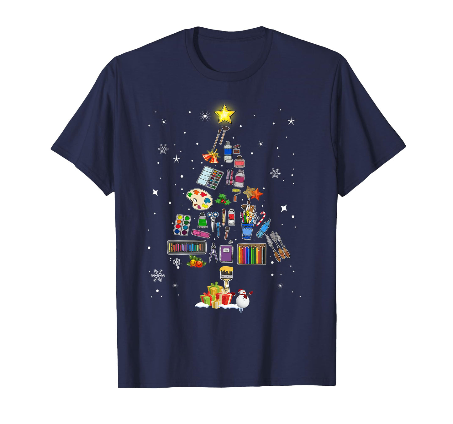 Art Lovers Christmas Tree Outfits Art Teacher Ugly Artist Xmas Pajama T-Shirt