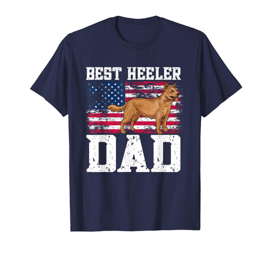 Best Red Heeler Dad American Flag Australian Cattle Dog Men T-Shirt