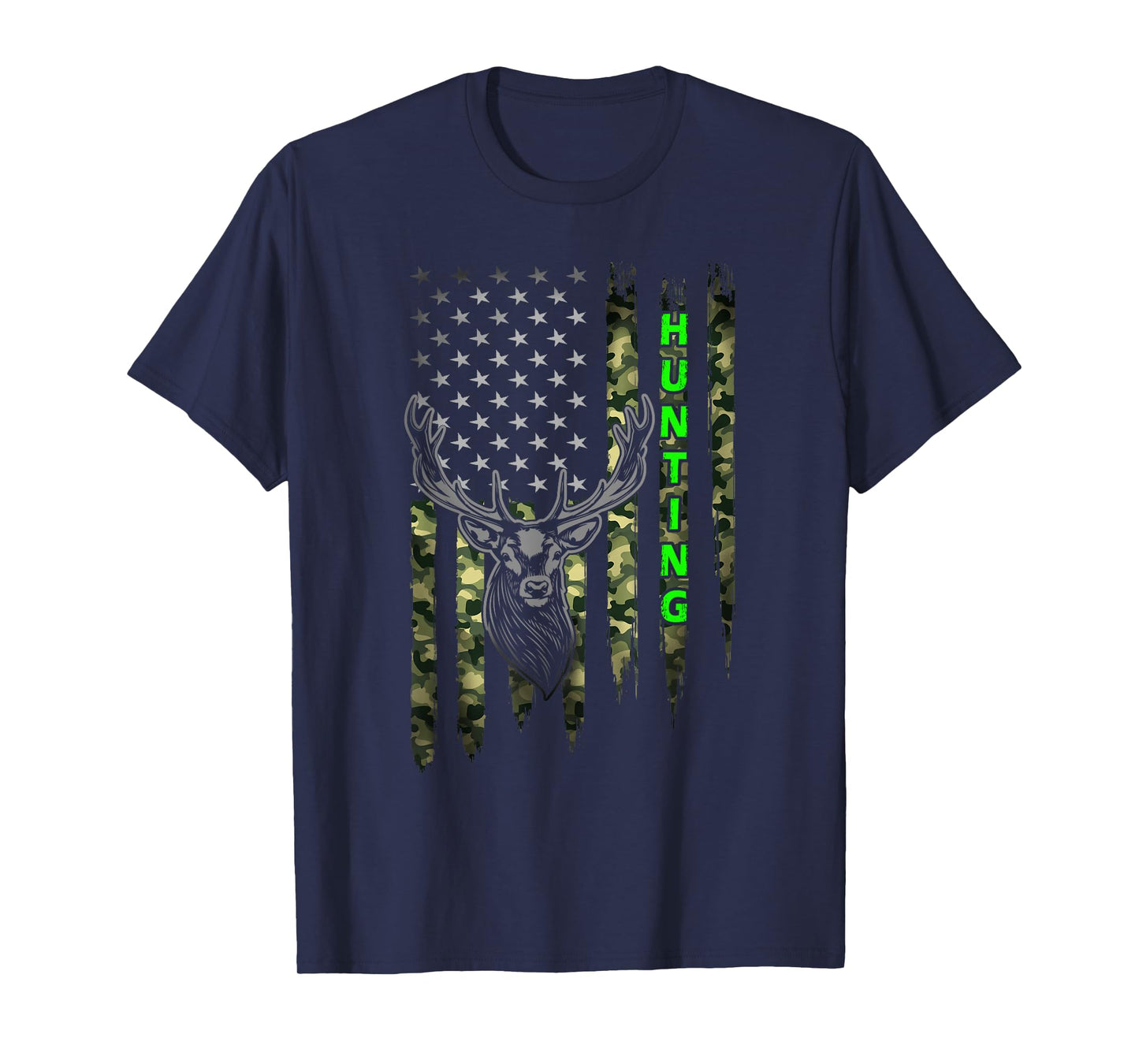 Patriotic Whitetail Buck Deer Hunting American Camouflage T-Shirt Small