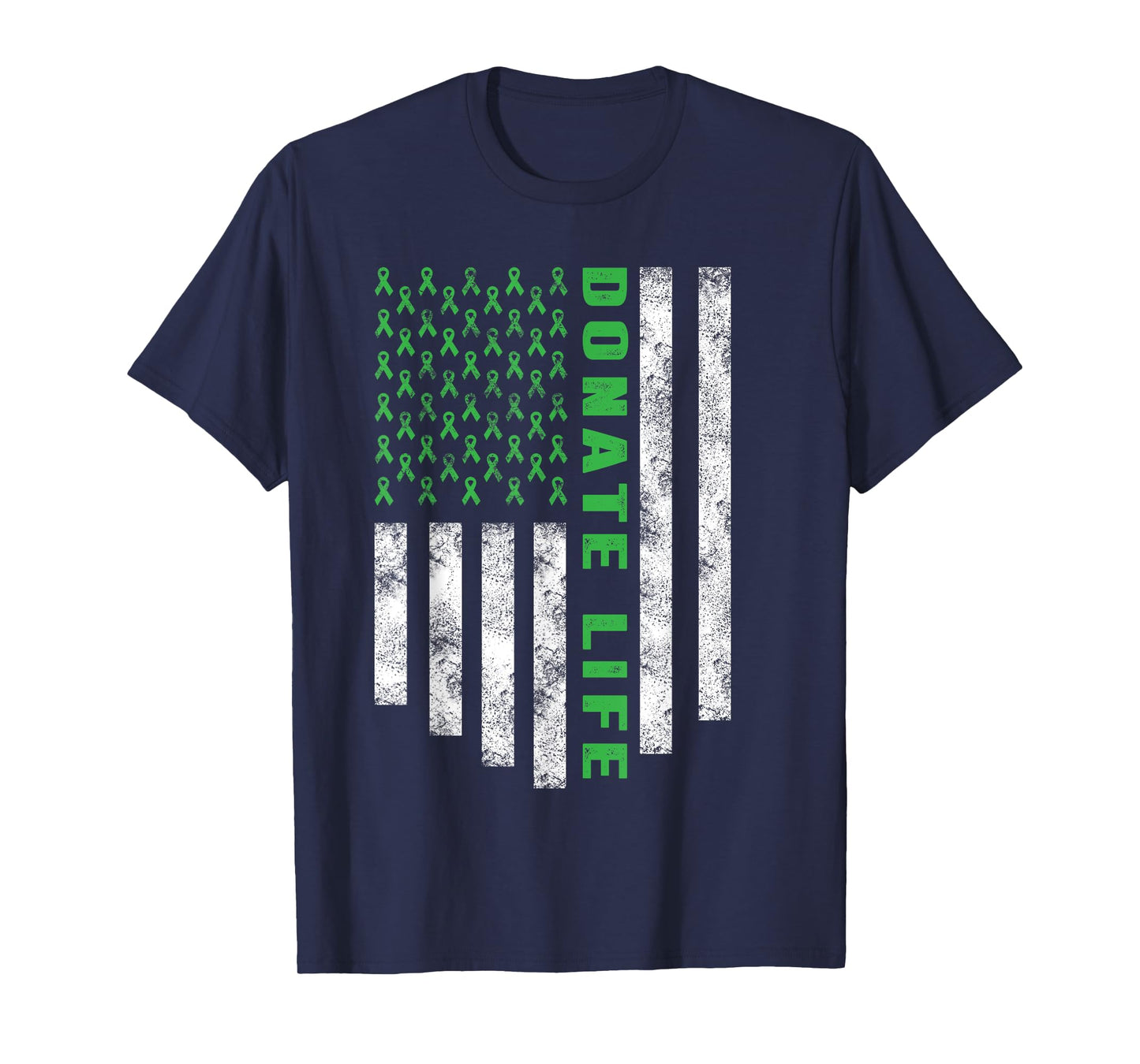 Organ Transplant Awareness USA Flag Donate Life Green Ribbon T-Shirt