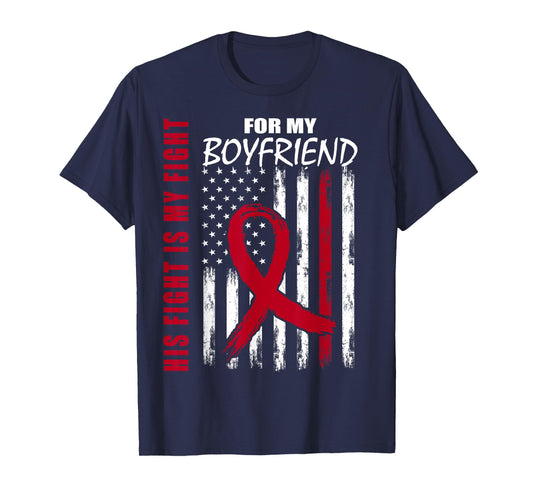 His Fight Is My Fight Boyfriend Multiple Myeloma Ribbon Flag T-Shirt