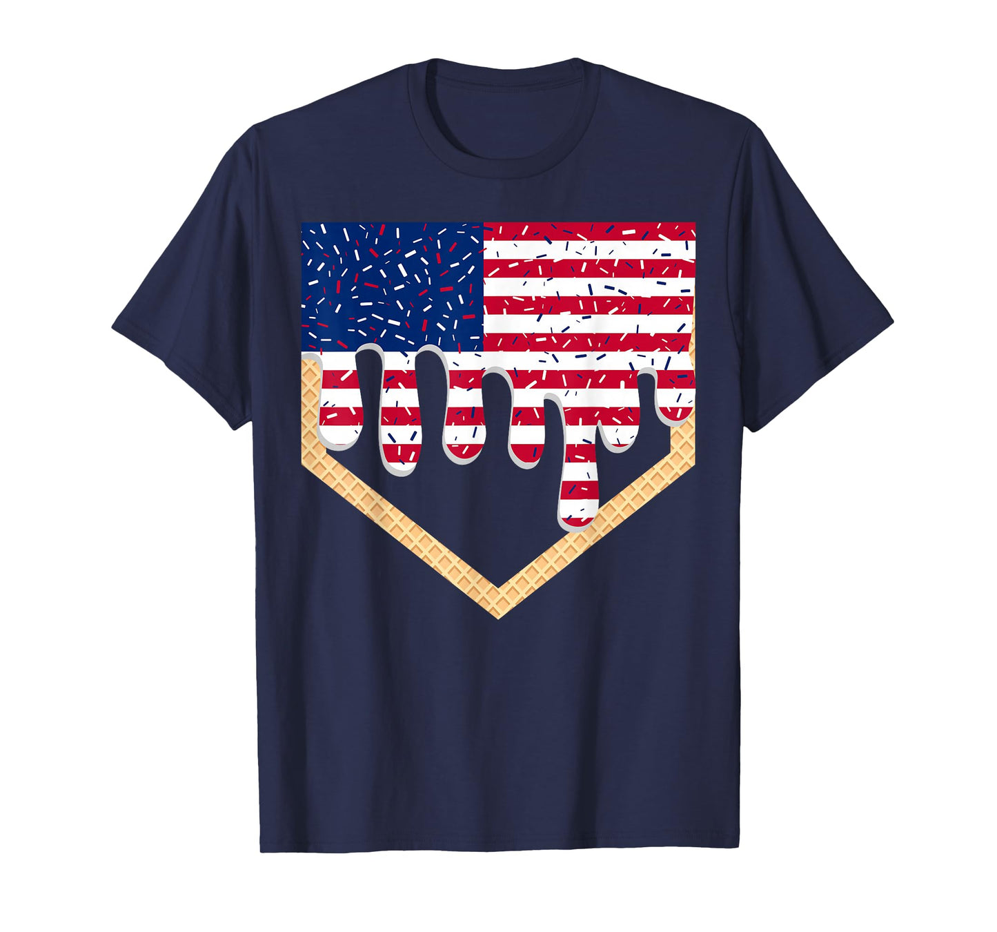 Baseball Ice Cream Drip 4th of July Red Blue & White Drip T-Shirt