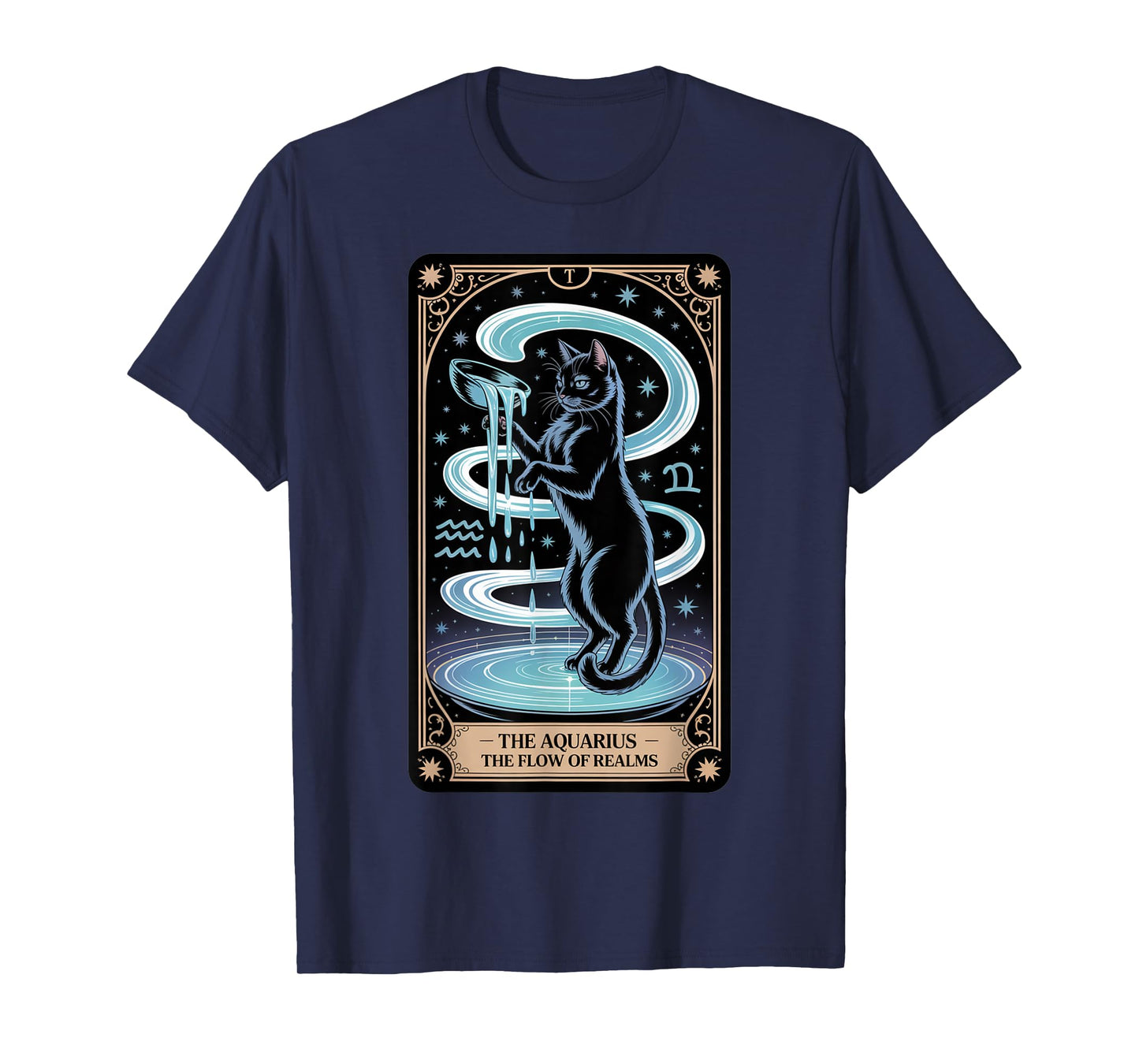 Aquarius Tarot Card Black Cat | Mystical Zodiac Water Bearer T-Shirt