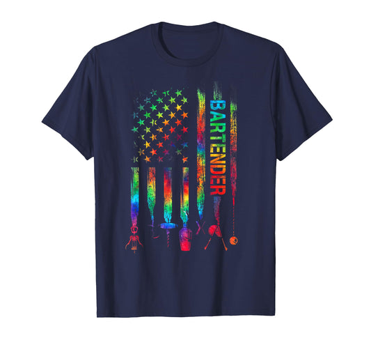 Bartender With American Flag Tie Dye Bartending Father's day T-Shirt
