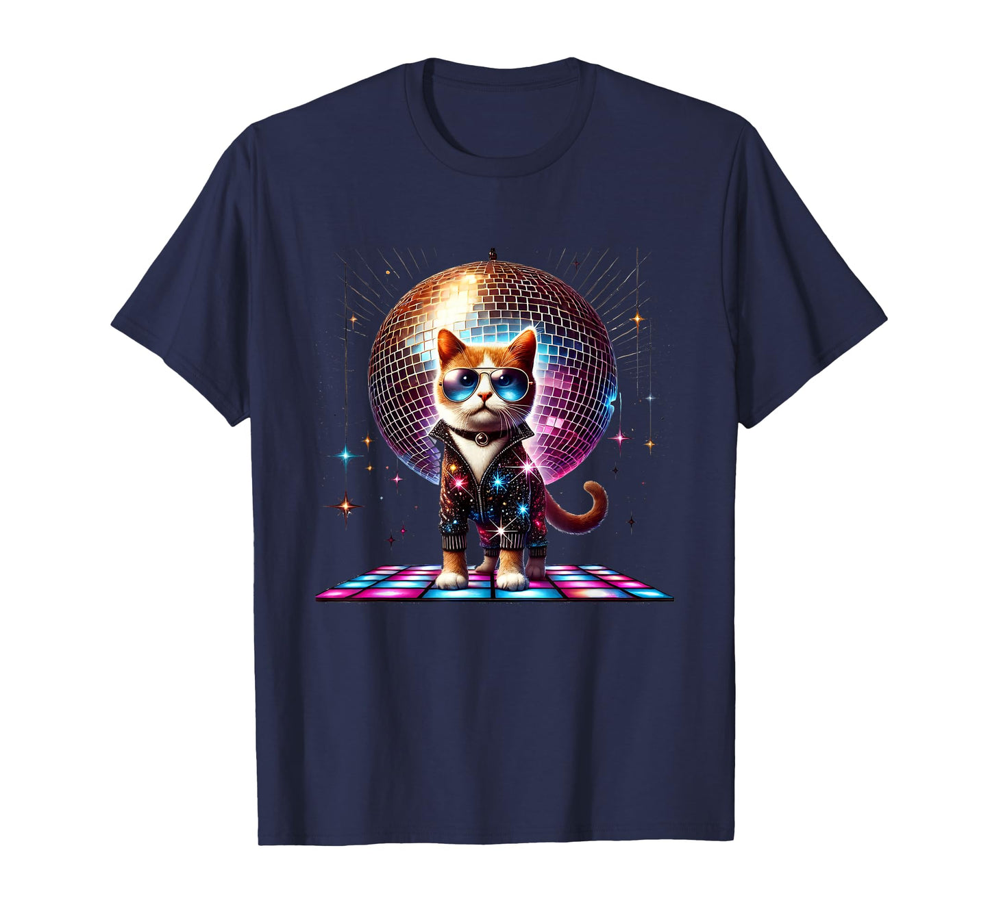 Dancing Cat Disco Ball Kitten Kitty Lover Funny Party Animal T-Shirt