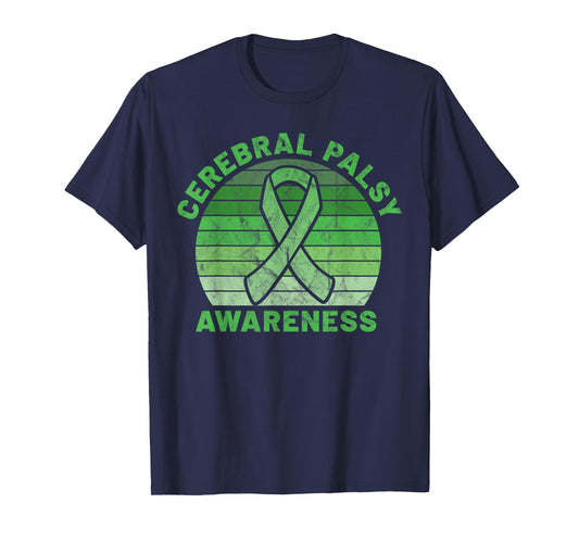 CP Green Ribbon Retro Sunset Cerebral Palsy Awareness T-Shirt