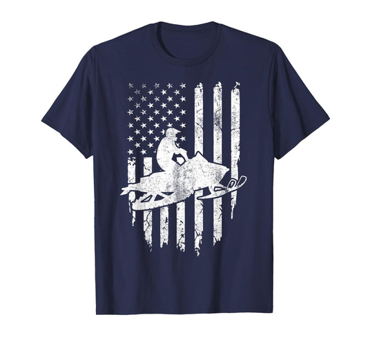 Vintage American Flag Snowmobiling Snowmobile Rider T-Shirt
