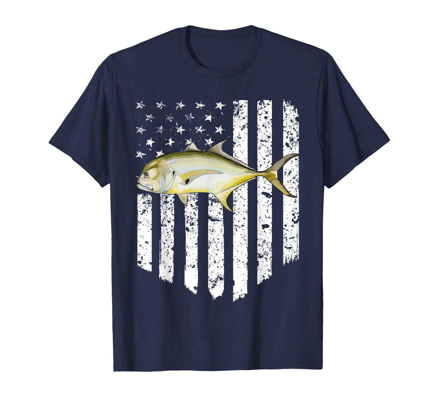 Black White American Flag Jack Crevalle 4th Of July Fish Women Men T-Shirt