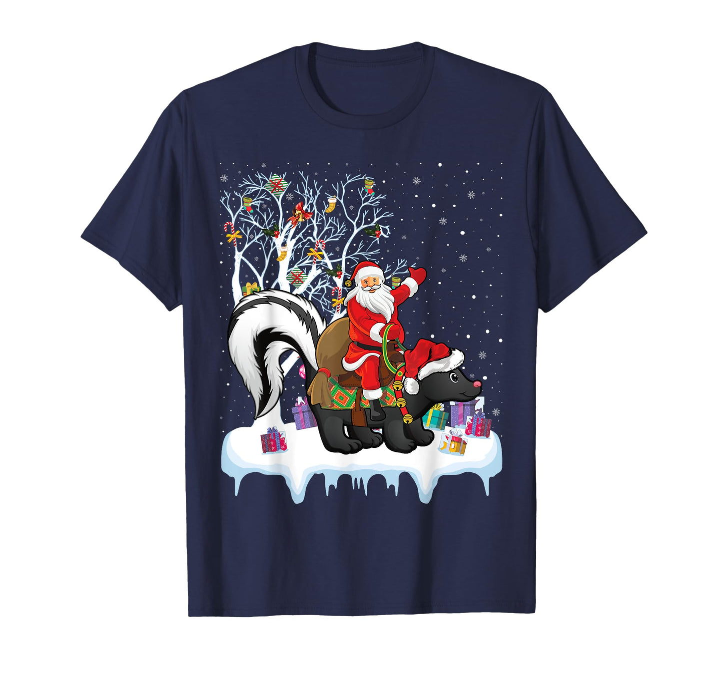 Skunk Lover Xmas Gift Santa Riding Skunk Christmas T-Shirt