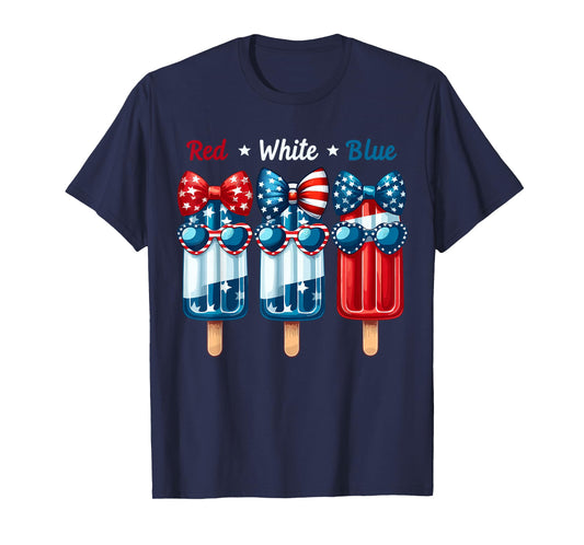 Red White & Blue 4th July American Flag Coquette Popsicle T-Shirt