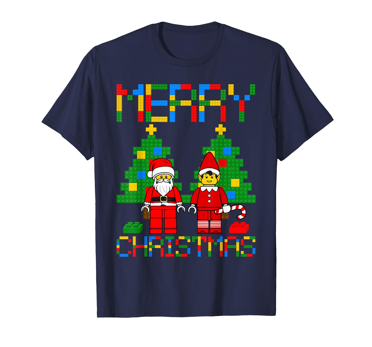Merry Christmas Blocks Building Christmas Tree & Santa Kids T-Shirt