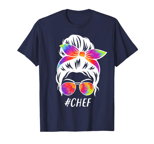 Chef Squad Tie Dye Messy Bun Girl Company Cooking Crew T-Shirt