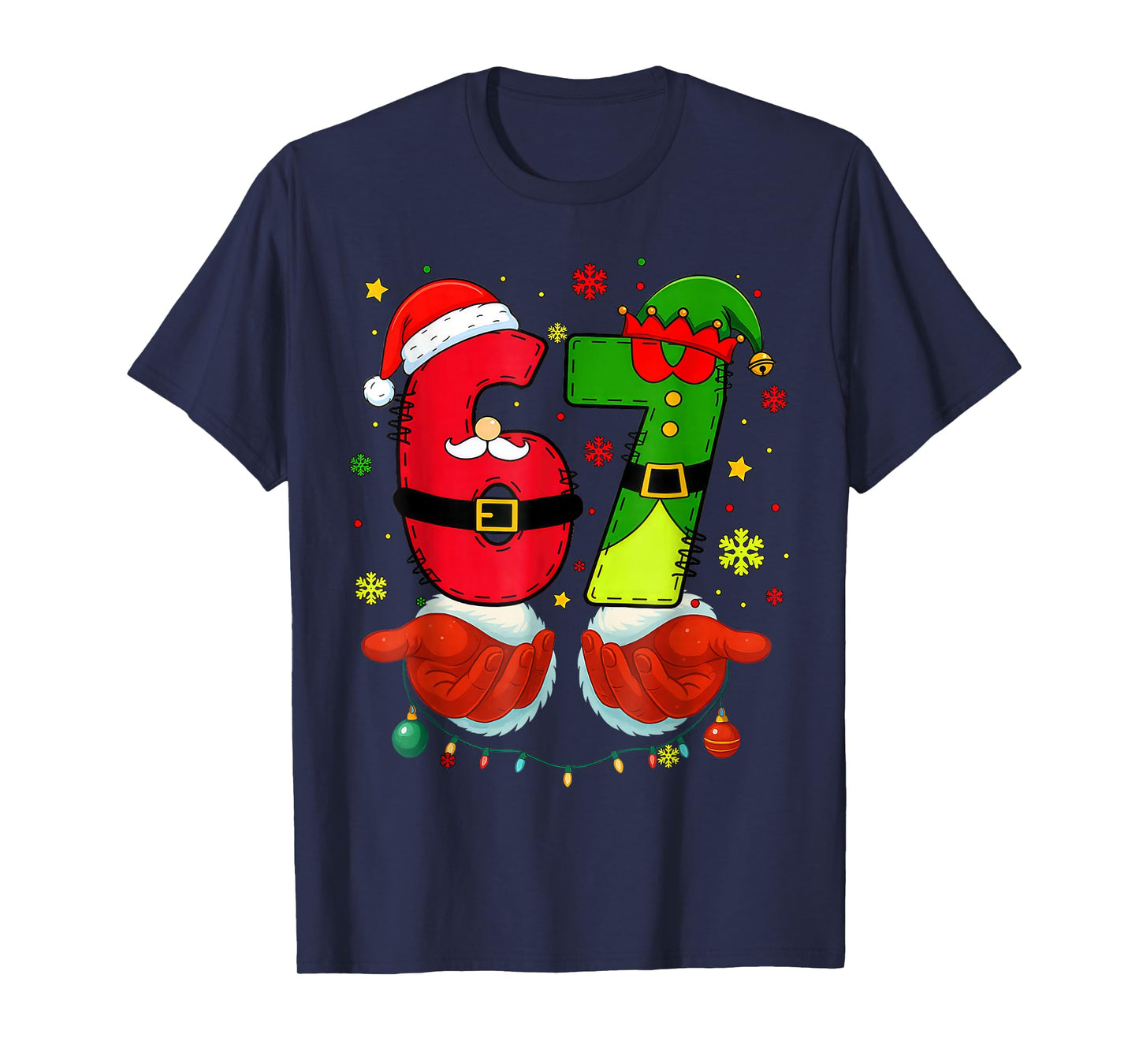 Funny Six Seven 67 Meme 6 7 Christmas Santa Hand Boys Teens T-Shirt