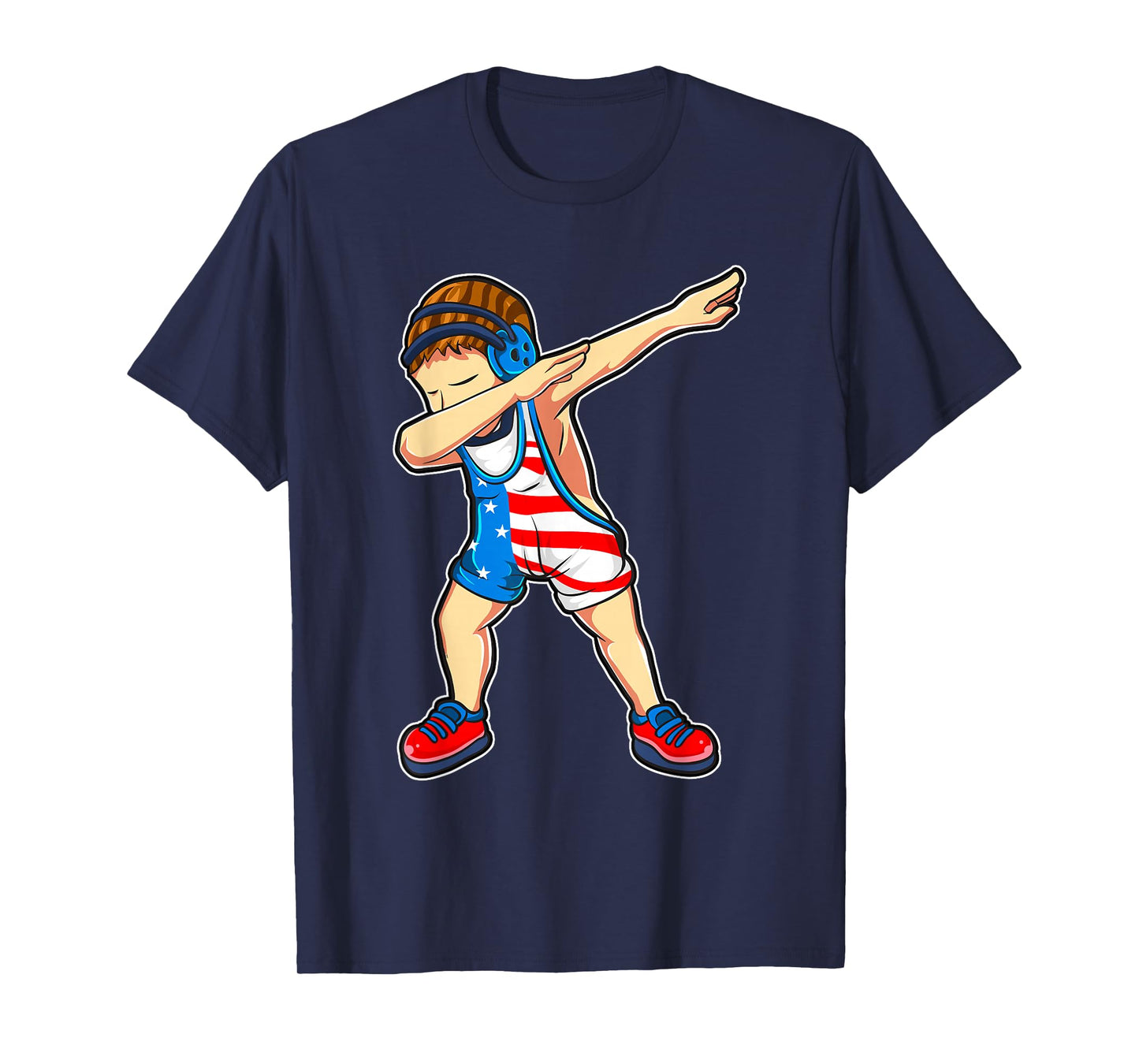 Dabbing Wrestling Boy Wrestler US Flag T-Shirt