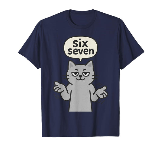 67 Six Seven 6-7 Cat - Funny Kids Gaming Brainrot Meme T-Shirt