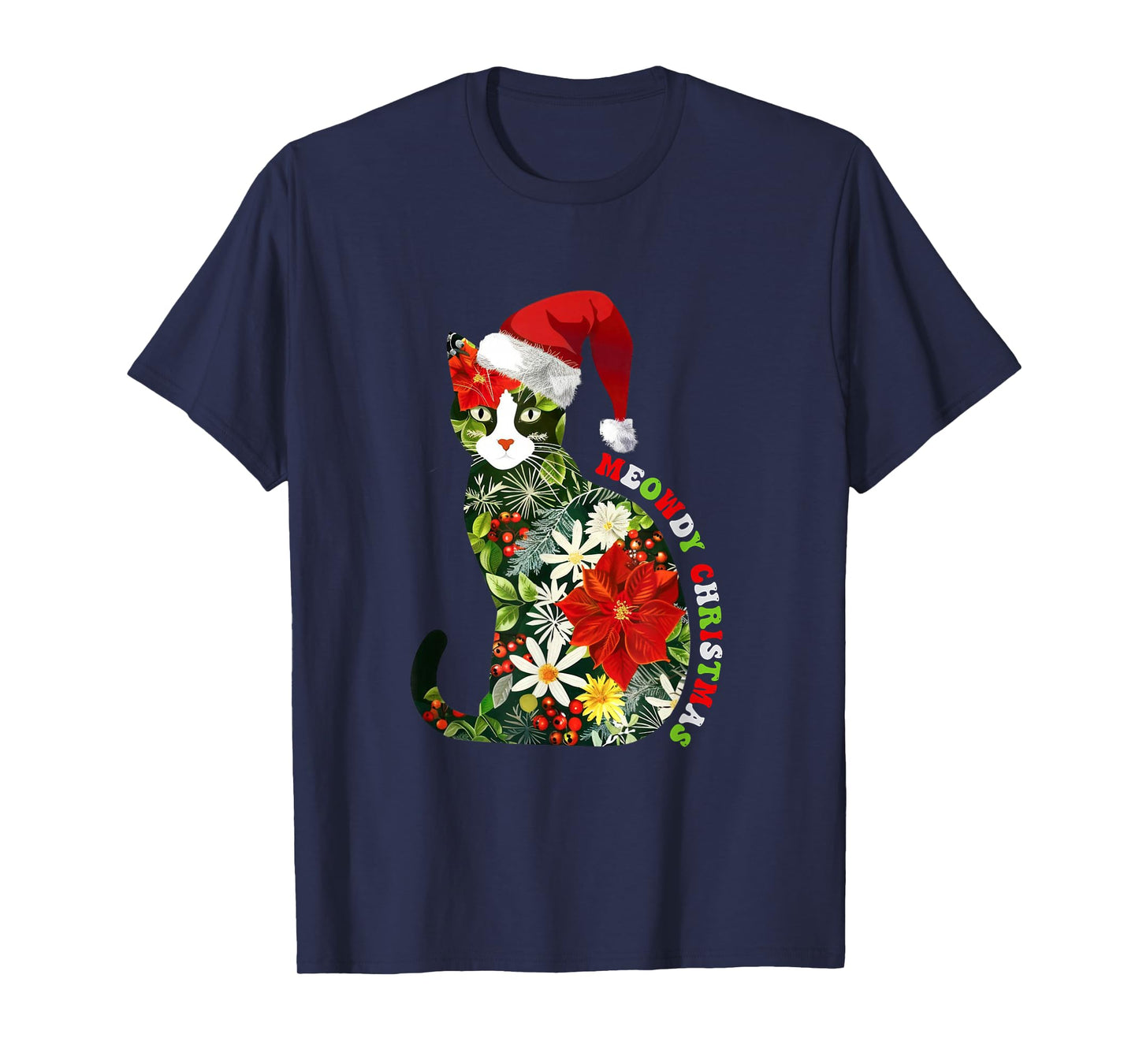 Meowdy Christmas Floral Cat for Cat Lover Holiday Fun T-Shirt