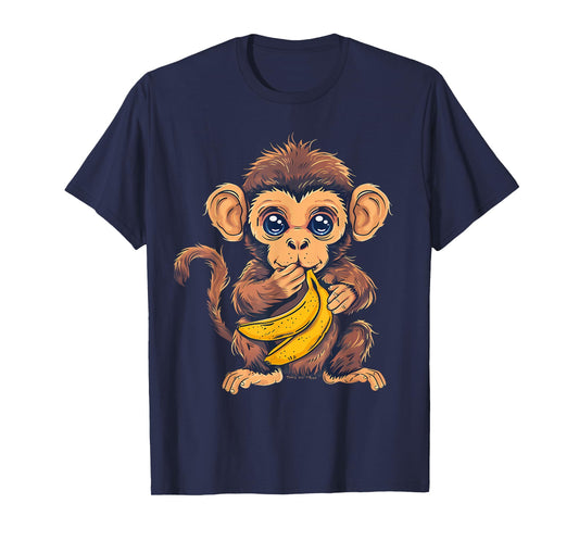 Banana Monkey Animal Art Drawing Cute Monkey Wildlife T-Shirt