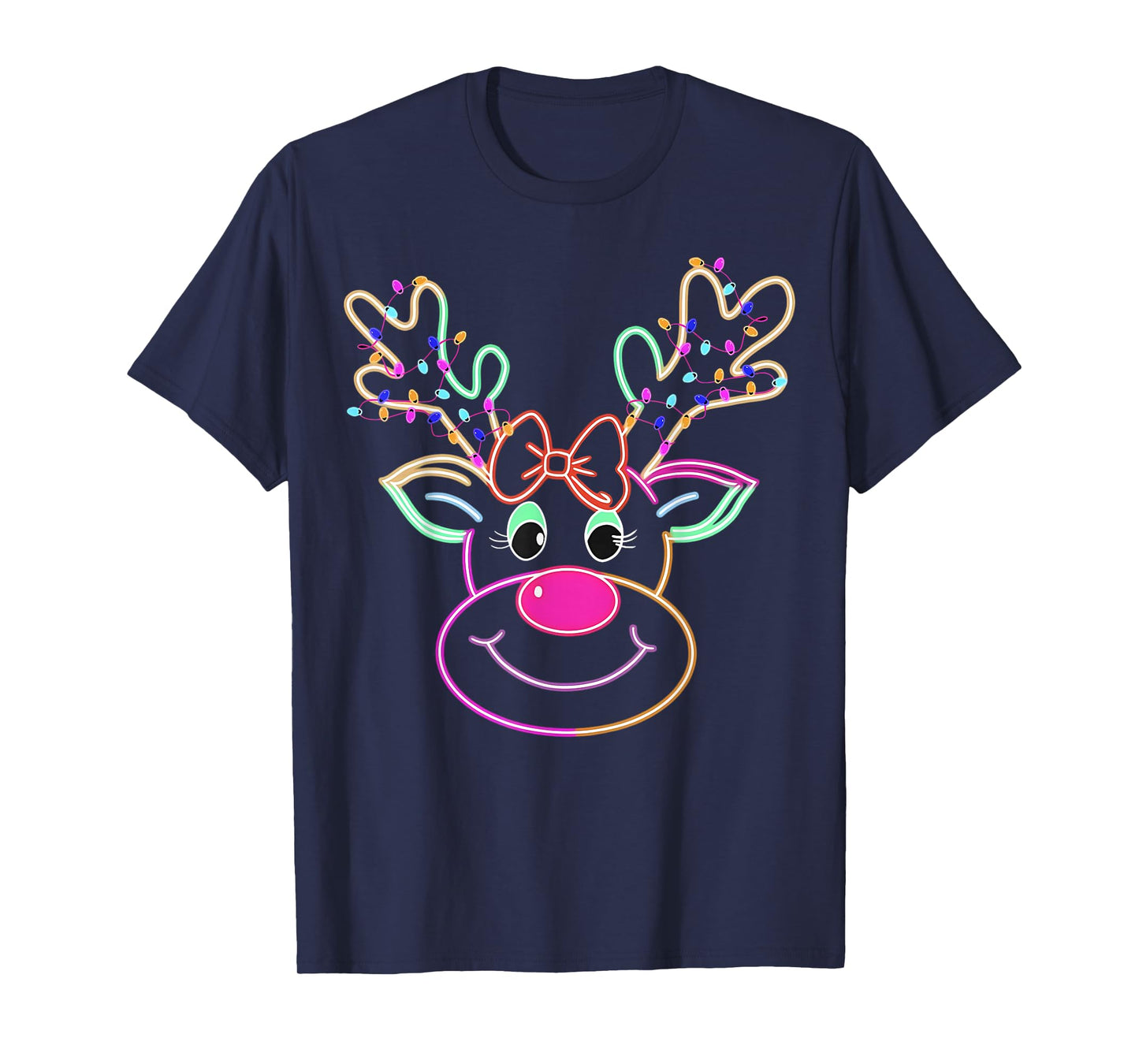 Christmas Reindeer Coquette Bow Xmas Lights Women Girls T-Shirt