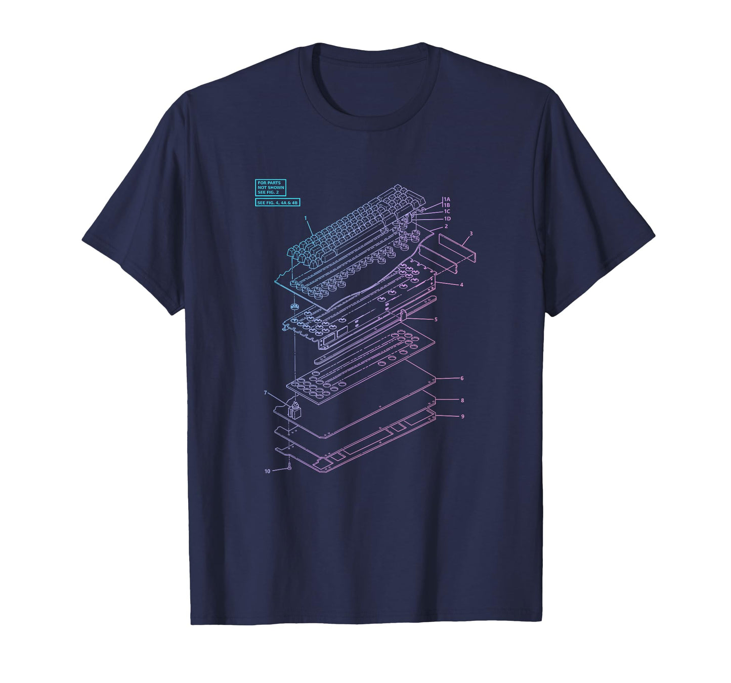 All Things Geek by MCMA Mechanical Keyboard Patent Drawing Graphic Design Art T-Shirt - Unisex-Adults, Black, Small