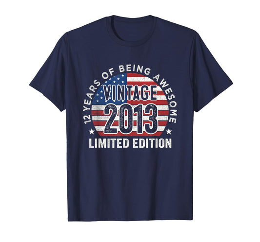 12th Birthday Gifts Men Vintage 2013 12 Years Old USA Flag T-Shirt