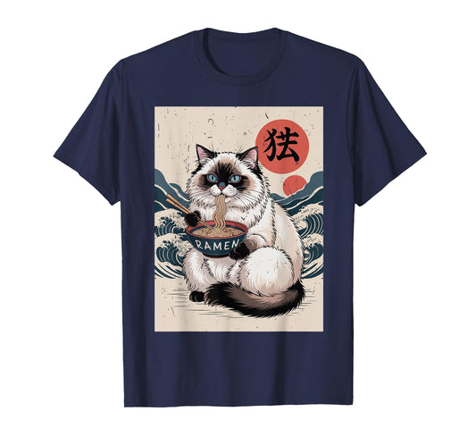 Anime Ragdoll Fat Cat Eating Ramen Noodle Toddler Mom Kawaii T-Shirt