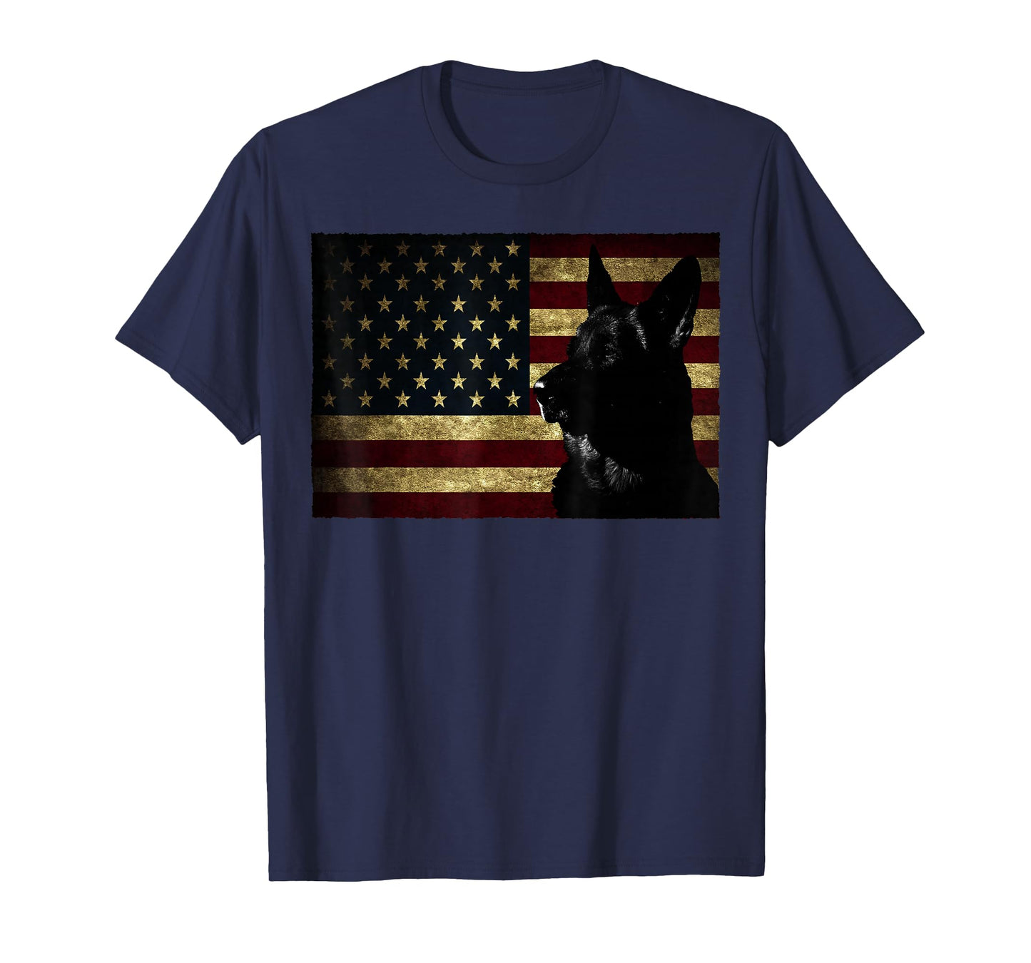 Black German Shepherd American Flag 4th July GSD Dog T-Shirt