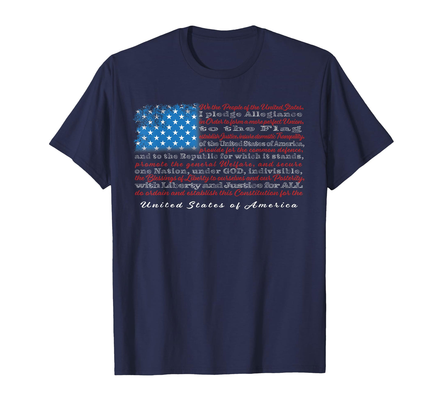 US Flag with Constitution Preamble and Pledge of Allegiance T-Shirt