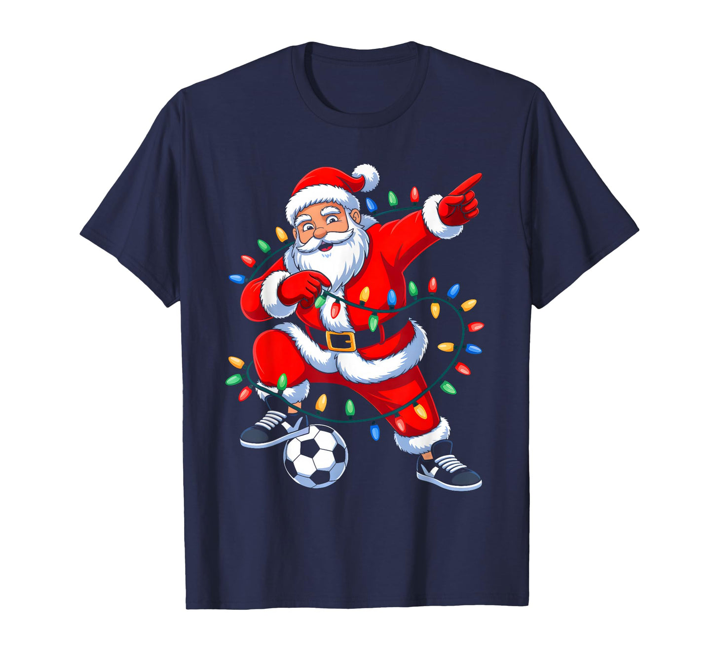 Dabbing Santa Xmas Lights Soccer Christmas Boys Men Kids T-Shirt