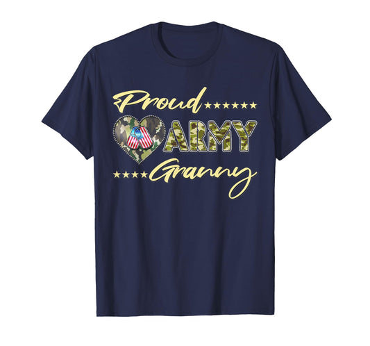 Proud Army Granny US Flag Dog Tag Family Military Grandma T-Shirt