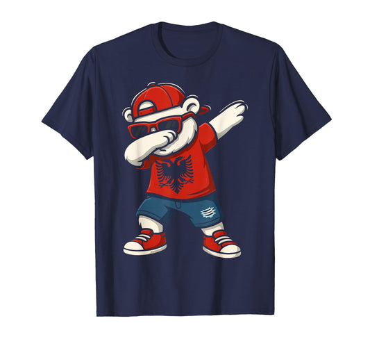 Funny Dabbing Bear Albania Flag Patriotic Albanian T-Shirt