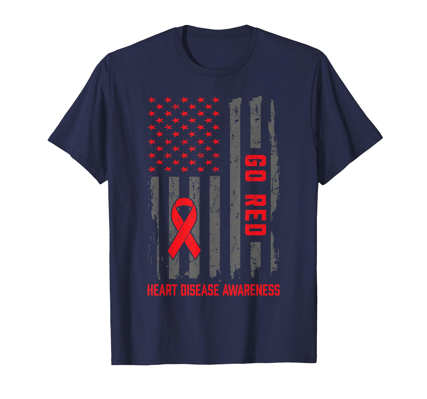 Heart Disease American Flag Go Red Heart Disease Awareness T-Shirt
