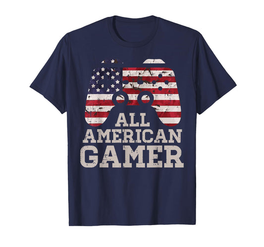 4th July All American Gamer Patriot Men Boys Kids Teen Youth T-Shirt