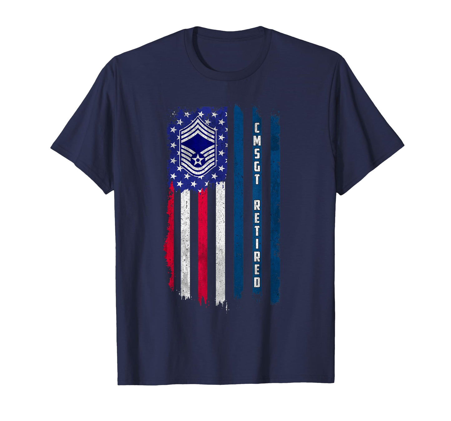 Retired E-9 Chief Master Sergeant CMSgt Rank American Flag T-Shirt