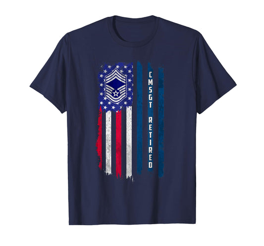 Retired E-9 Chief Master Sergeant CMSgt Rank American Flag T-Shirt
