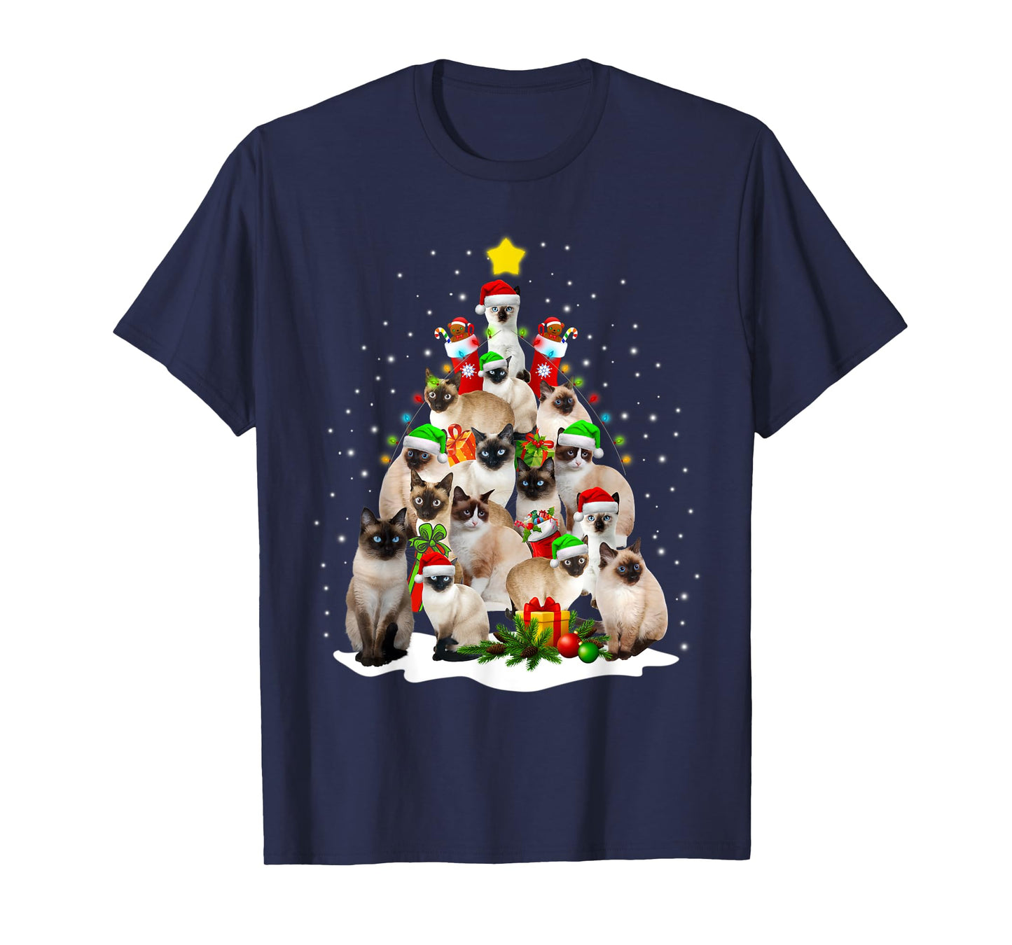 Funny Siamese Cat Lover Siamese Cat Christmas Tree Lights T-Shirt