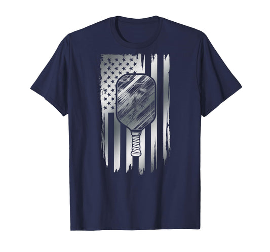 On Back Pickleball Patriotic US Flag 4th of July Pickleball T-Shirt