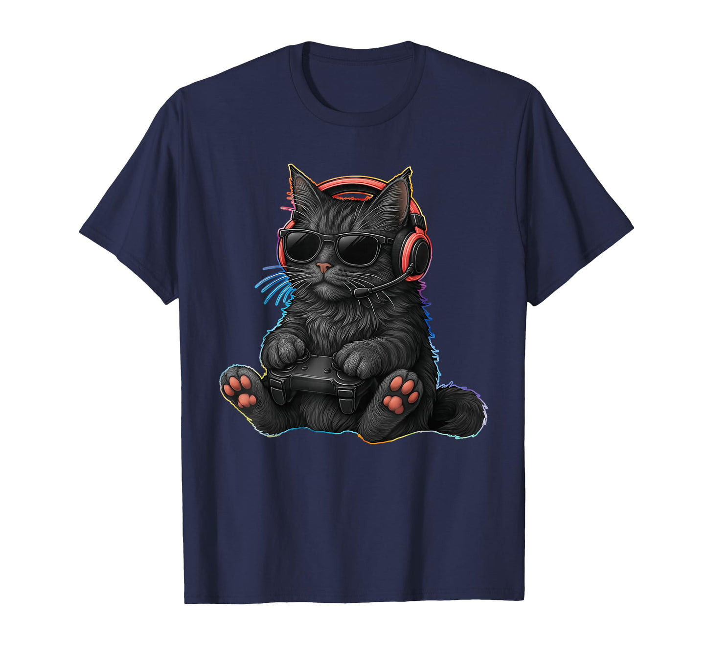 Gamer Cat Video Games Boys Teen Men Girls Funny Gaming T-Shirt