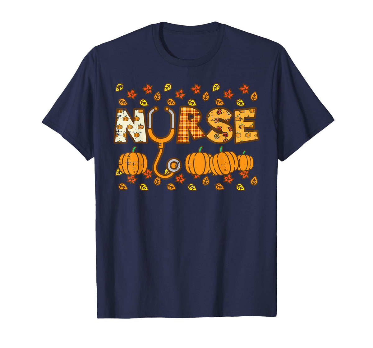 Plaid Nurse Pumpkin Thanksgiving Scrub Fall Nursing Women T-Shirt