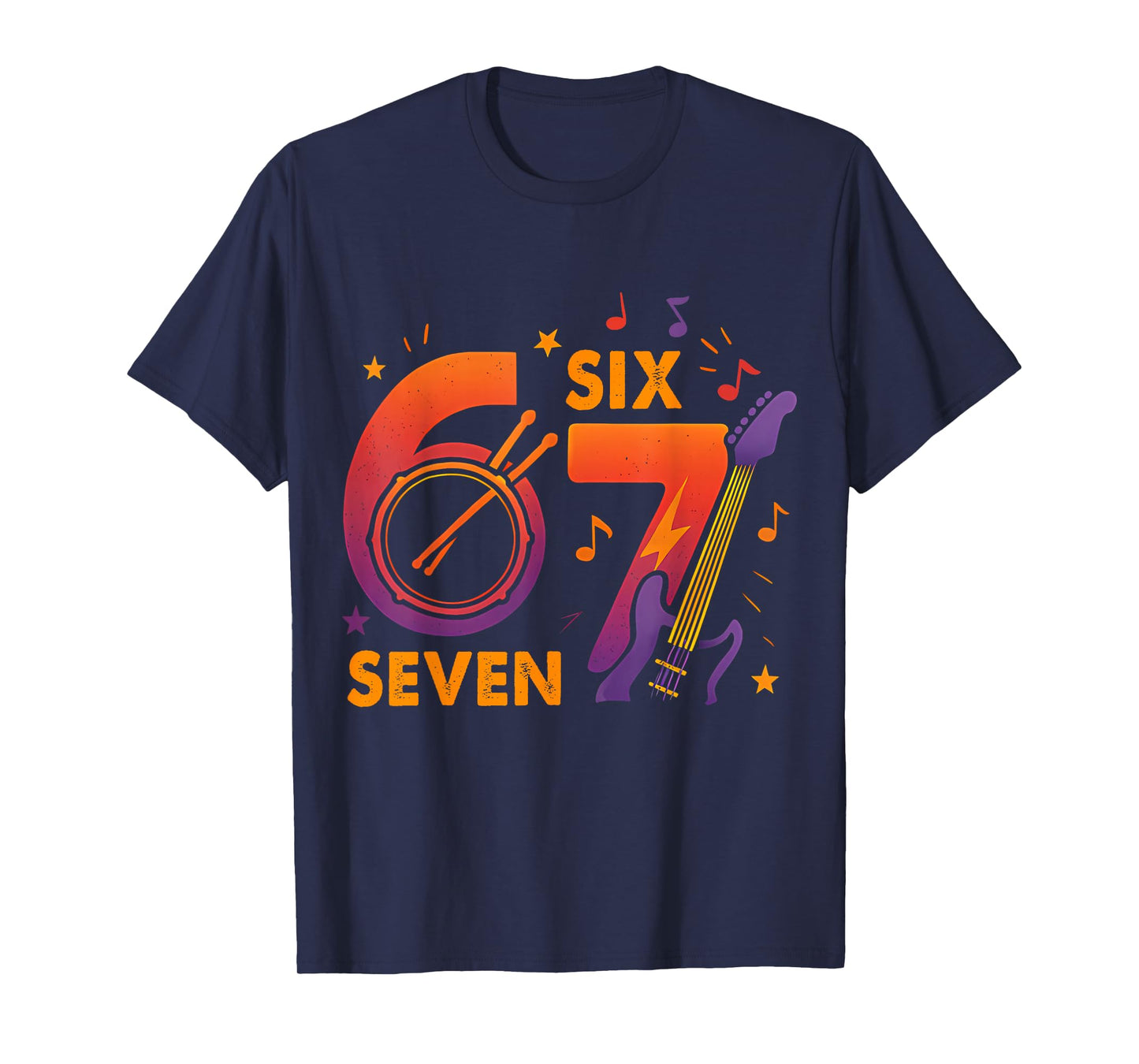 Six Seven Music Rock Guitar 6 7 Cool Meme 67 Funny Slang T-Shirt