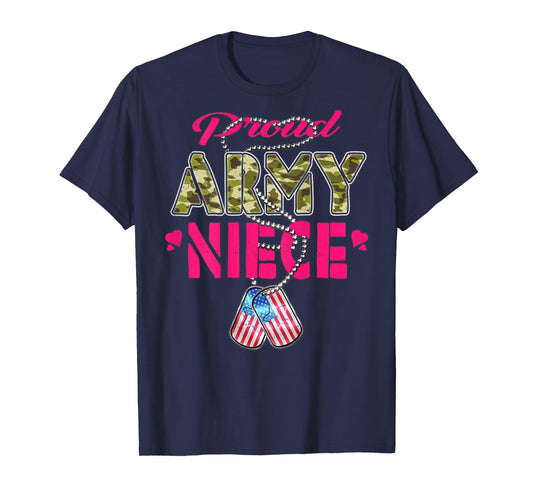 Proud Army Niece US Flag Camo Dog Tags Pride Military Family T-Shirt