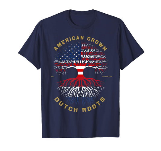 American Grown With Dutch Roots Tree USA Flag Unique Gifts Women Kids Men T-Shirt