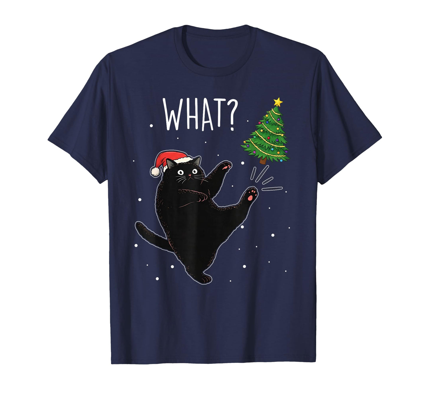 Funny Black Cat What? Christmas Tree Meme Xmas Men Women T-Shirt