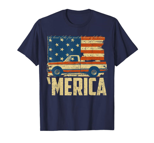 Classic Truck Design 'Merica American Flag with Pickup Truck T-Shirt