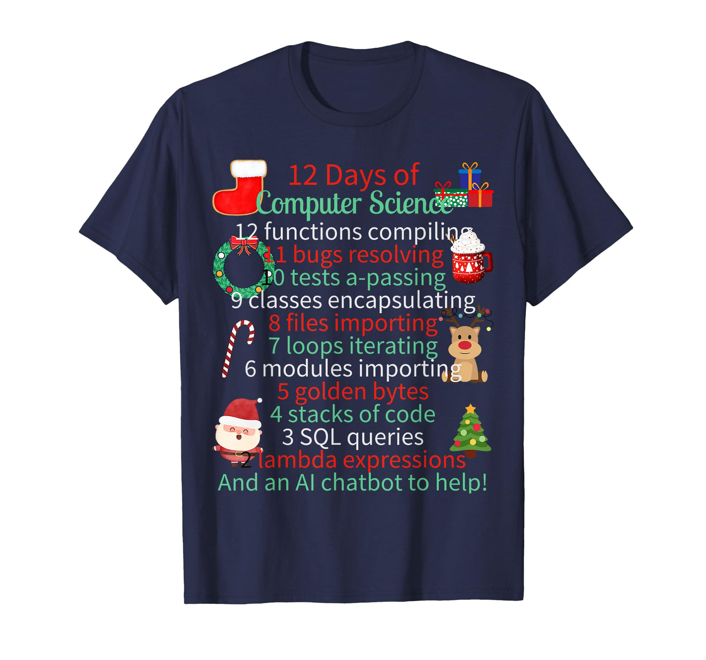 12 Days of Computer Science Christmas Themed Winter Holidays T-Shirt for Men Women Kids