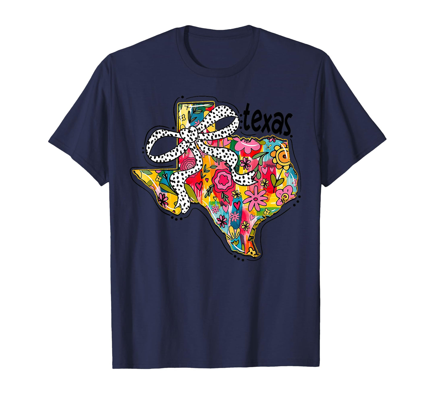 Girly Texas State Map Floral Coquette Bow 4th of July USA T-Shirt