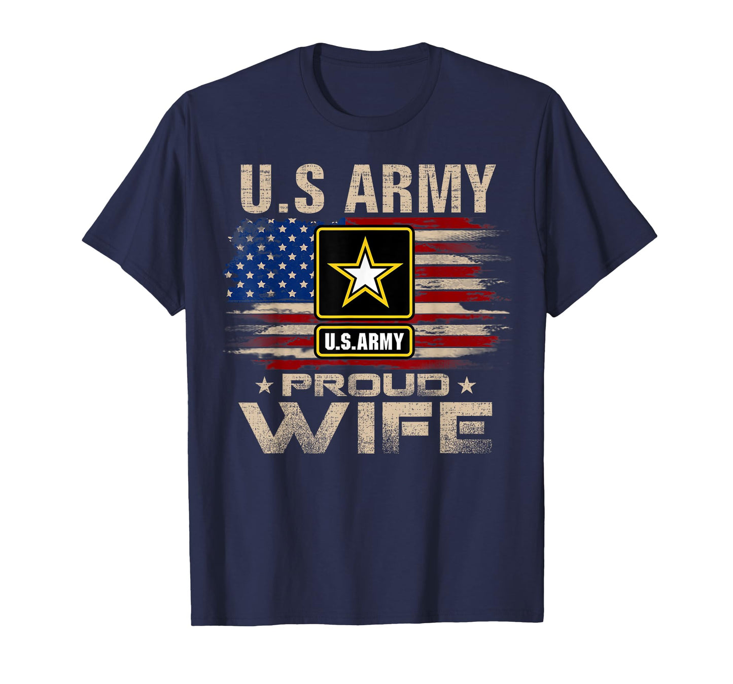 Vintage U.S Army Proud Wife With American Flag T-Shirt