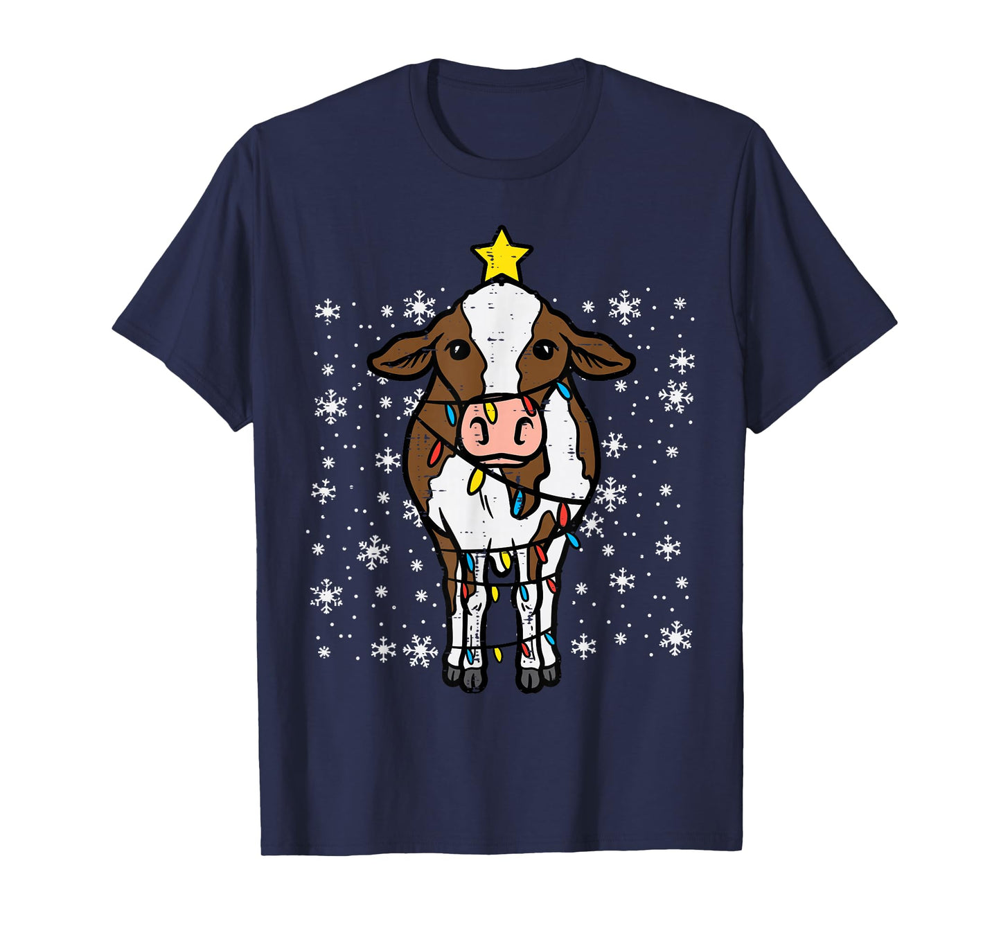 Cow Christmas Lights Funny Xmas Farm Farmer Men Women Kids T-Shirt